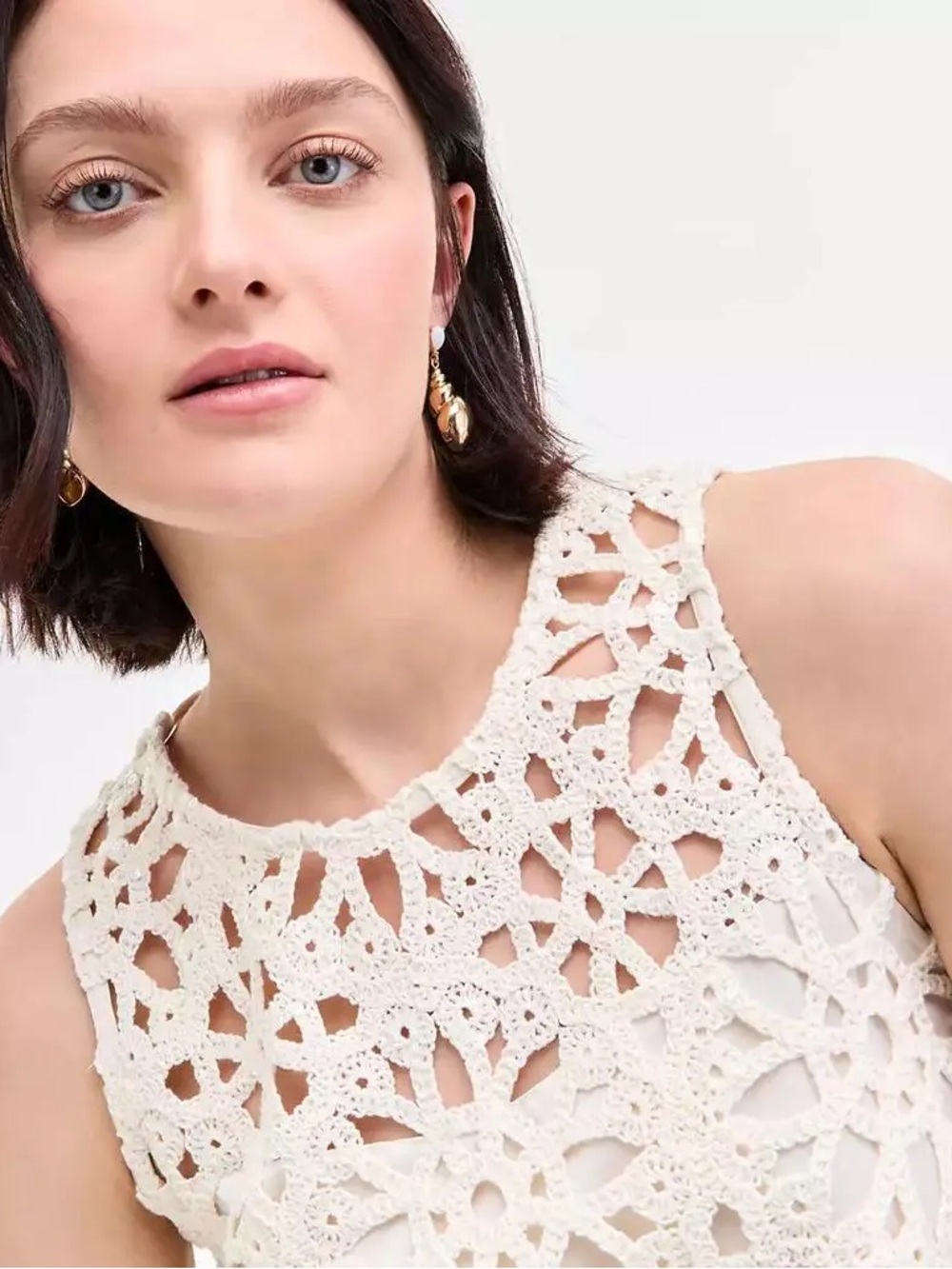 On 34th arctic wolf crochet mini dress Sleeveless Ivory Shift nwt medium - Picture 3 of 3